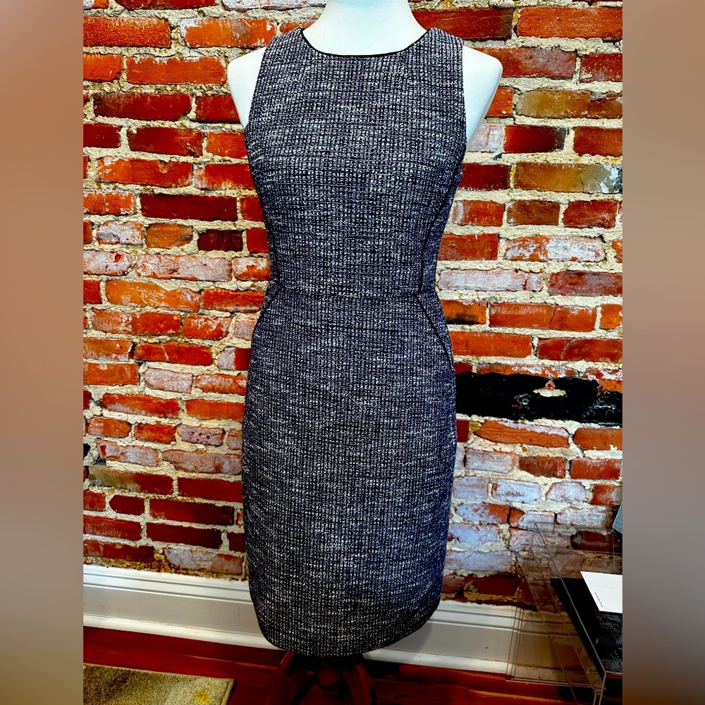 J. Crew tweed sheath dress.  Colors navy pink and white.  Size 2.